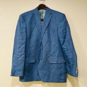 Lauren Ralph Lauren Linen Blazer Size 40R Lord & Taylor Floral Lining Blue EUC
